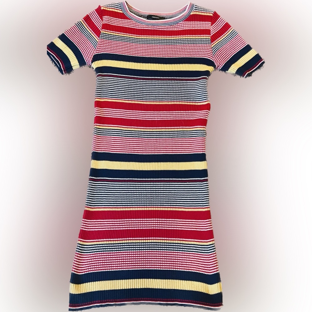 Forever 21 Striped Sweater Dress | size | LARGE | color | red, blue yellow white